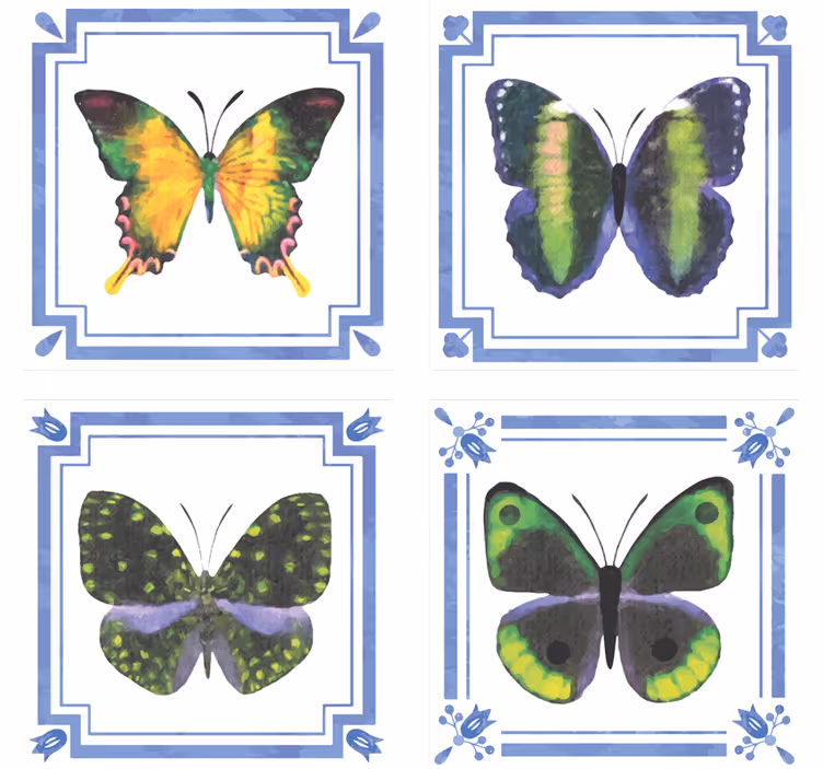 Posavasos azulejos azules con mariposas - TenVinilo
