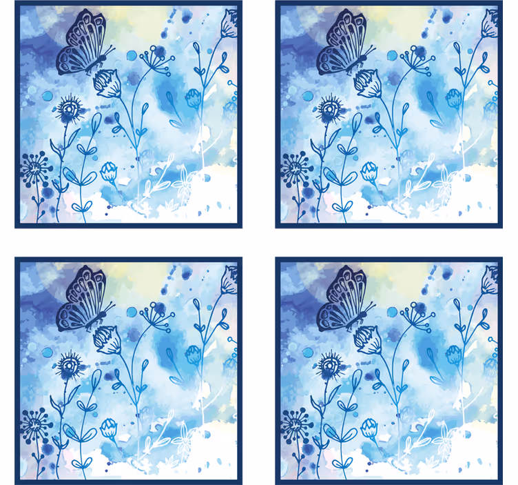 Posavasos de mariposas en dibujo floral - TenVinilo