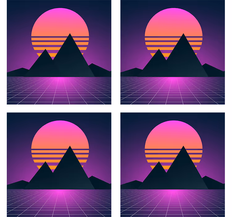 Posavasos moderno atardecer geométrico en montaña - TenVinilo
