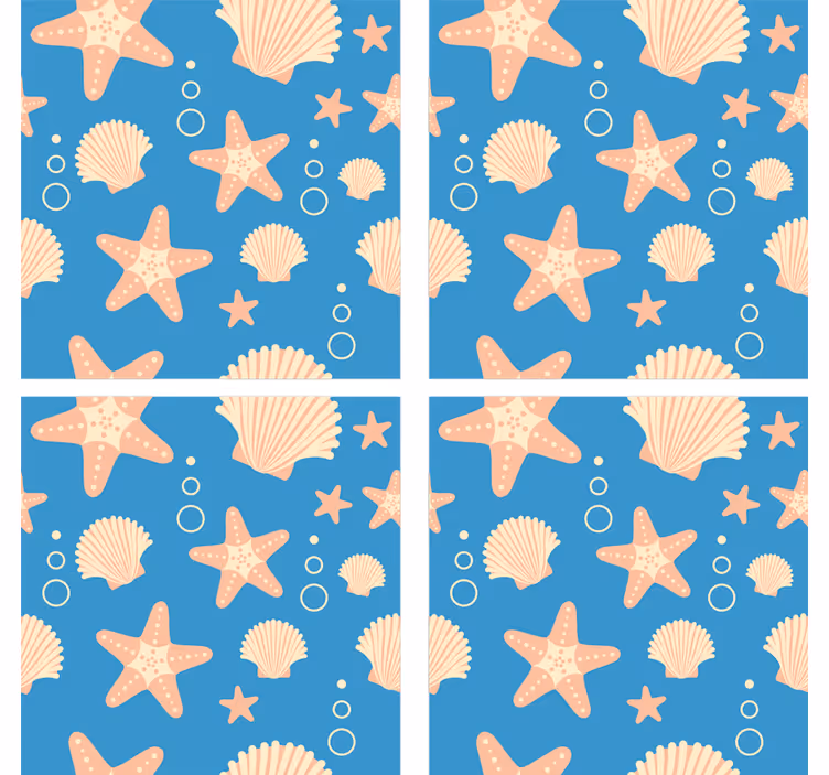 Estrella de pescado y conchas bajo posavasos marinos - TenVinilo