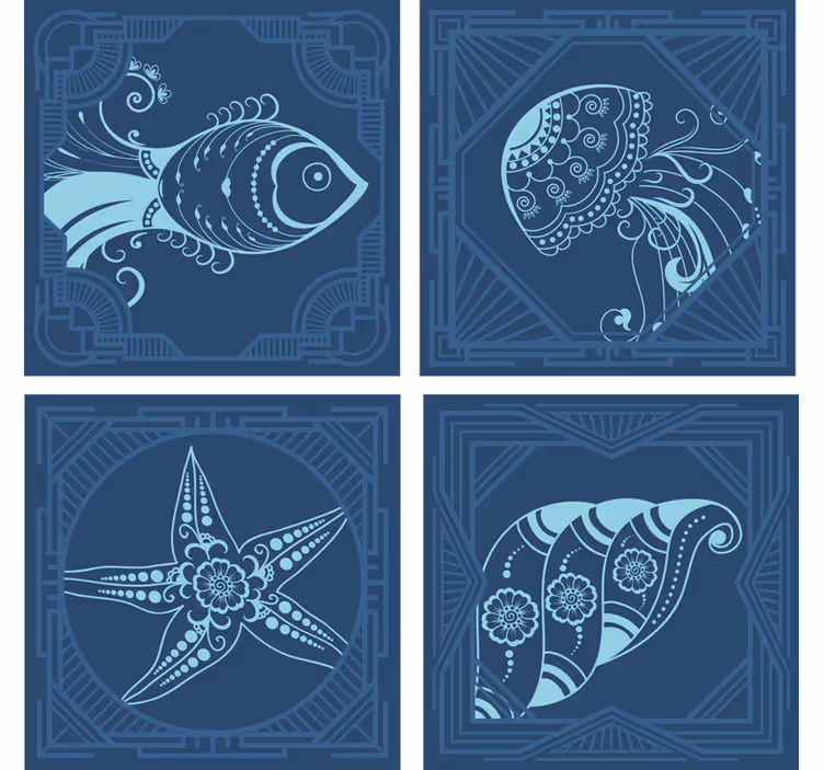 Azulejos ornamentales de vida marina posavasos de vida marina - TenVinilo