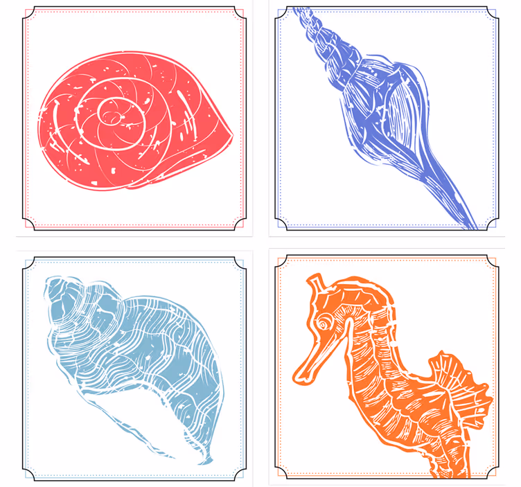 Posavasos frikis ilustraciones de caballitos y conchas - TenVinilo