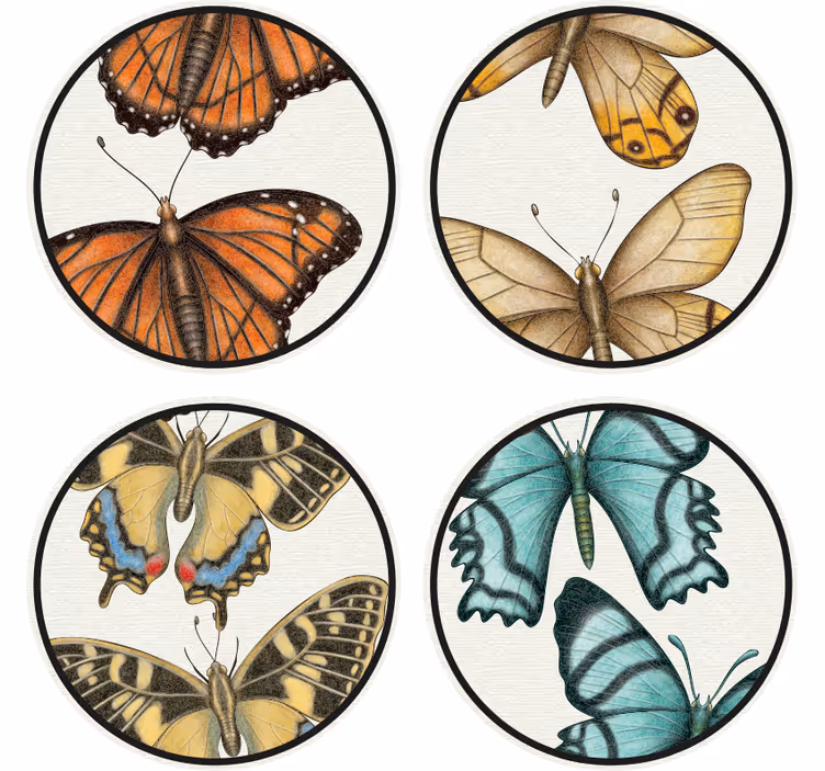 Posavasos modernos de mariposas colores - TenVinilo