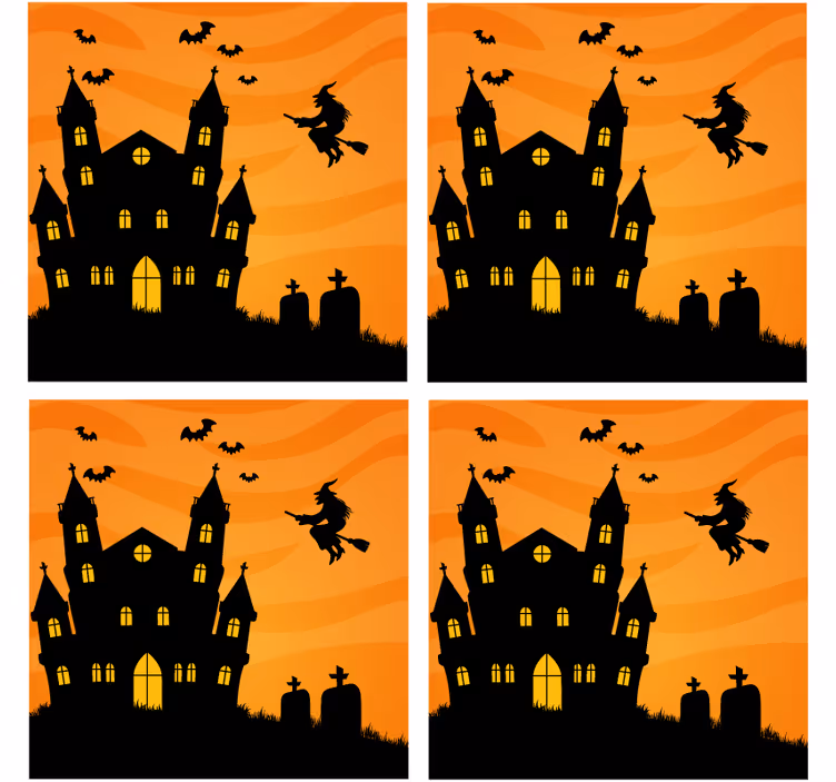 Posavasos halloween silueta de casa embrujada - TenVinilo