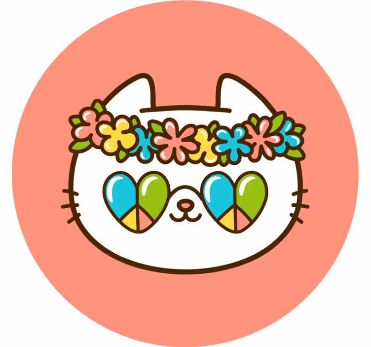 Posavasos frikis gato con corona de flores - TenVinilo