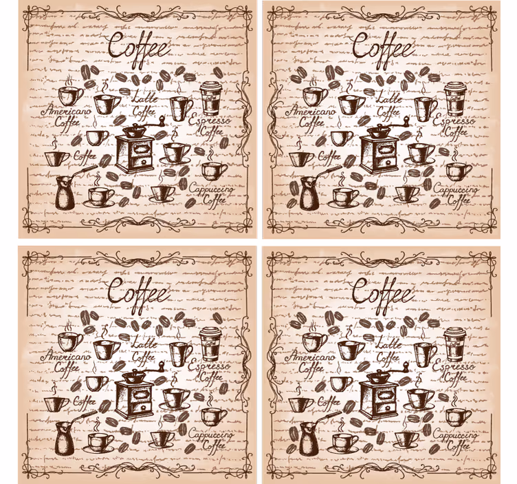 Posavasos personalizable ilustración de tipos de café - TenVinilo