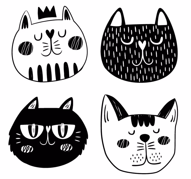 Gatos en blanco y negro más posavasos - TenVinilo