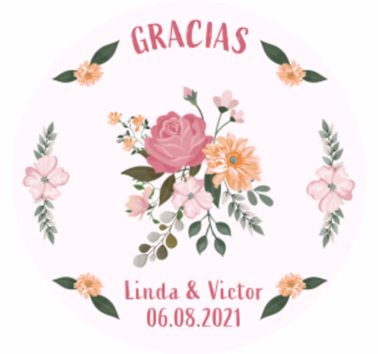 Posavasos boda diseño floral de agradecimiento - TenVinilo