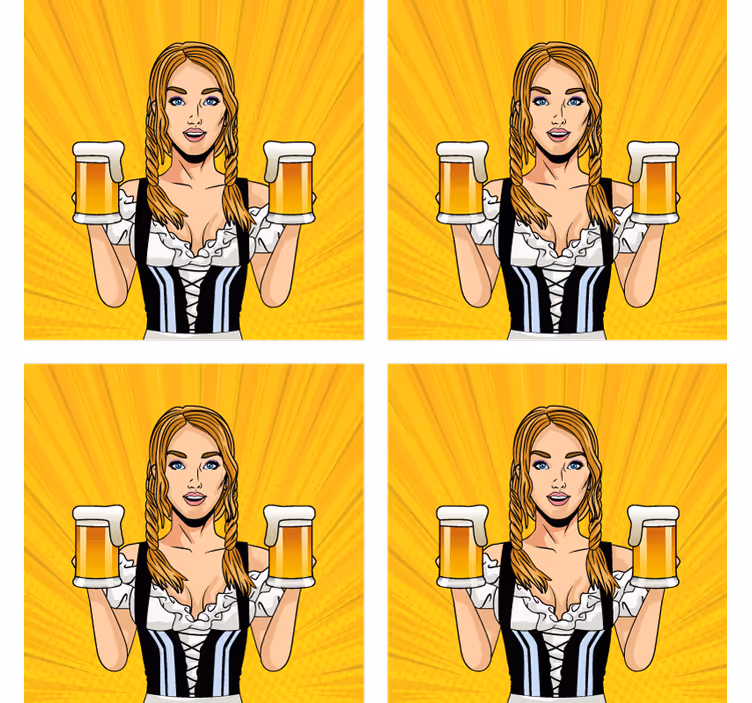 Posavasos cerveza mujer alegre con cervezas - TenVinilo