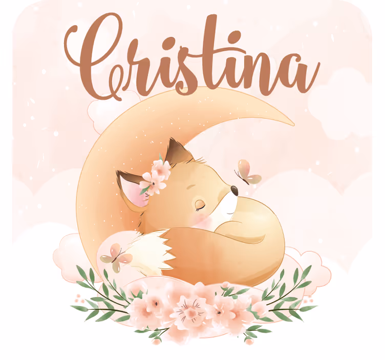 Posavasos personalizable zorro durmiendo con flores - TenVinilo