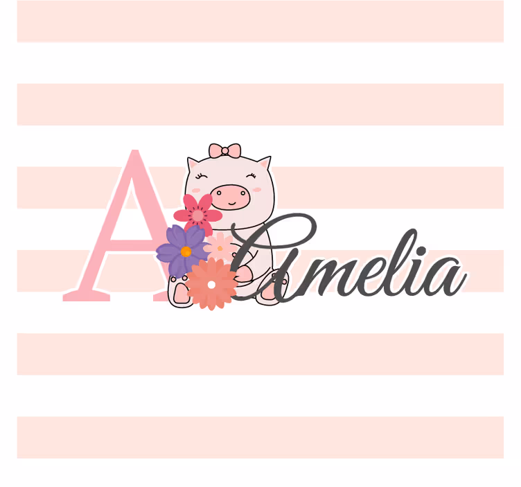 Posavasos personalizable cerdito juguetón con flores - TenVinilo
