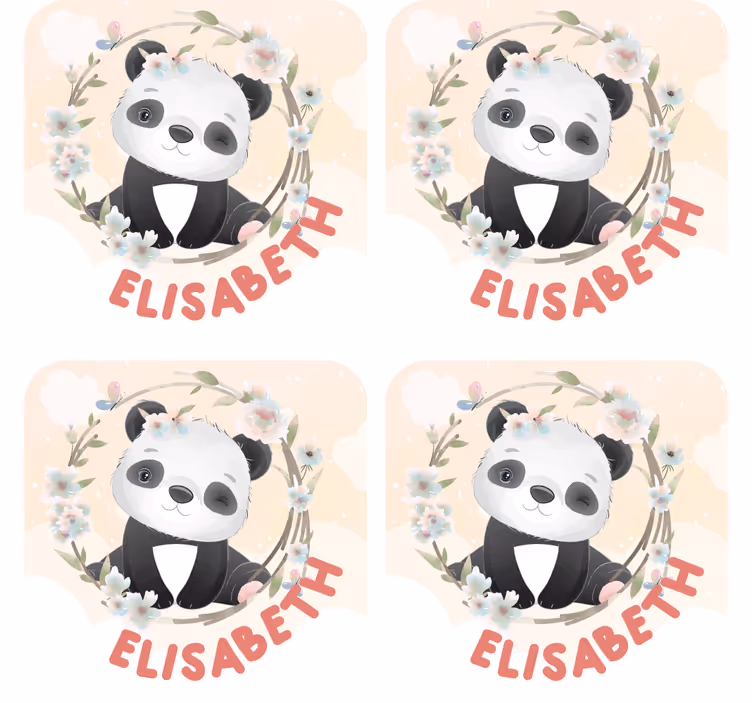 Posavasos personalizable panda con acentos florales - TenVinilo