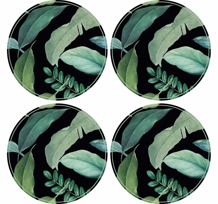 Posavasos moderno Hojas de bosque gris oscuro en la noche - TenVinilo