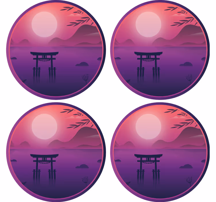 Posavasos moderno paisaje de atardecer sereno - TenVinilo