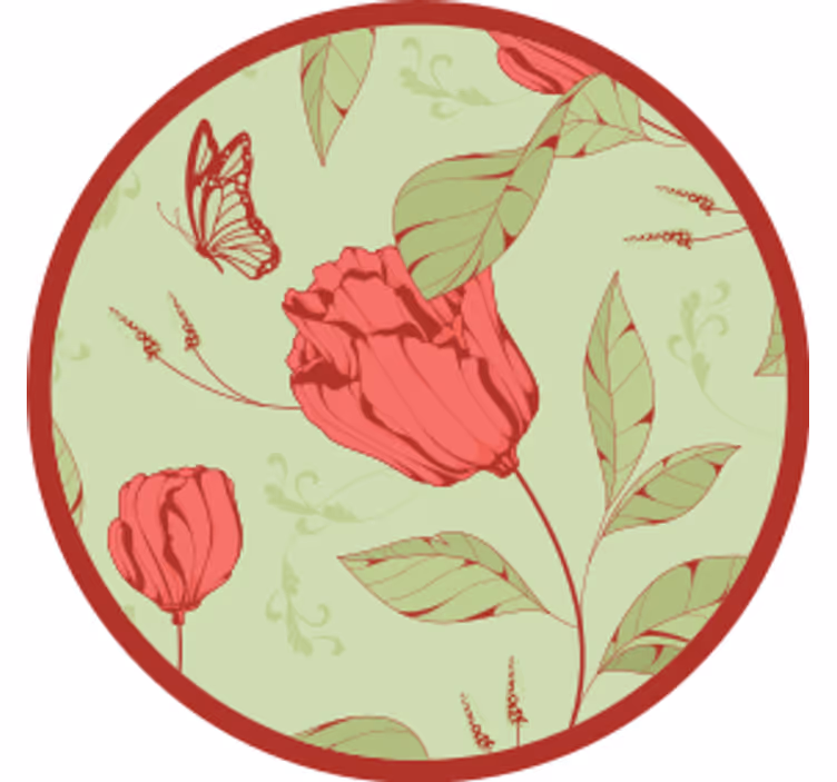 Patrón de tulipanes rojos sobre verde más posavasos - TenVinilo