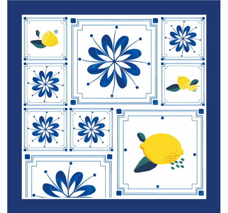 Posavasos azulejo patrón floral de limón - TenVinilo