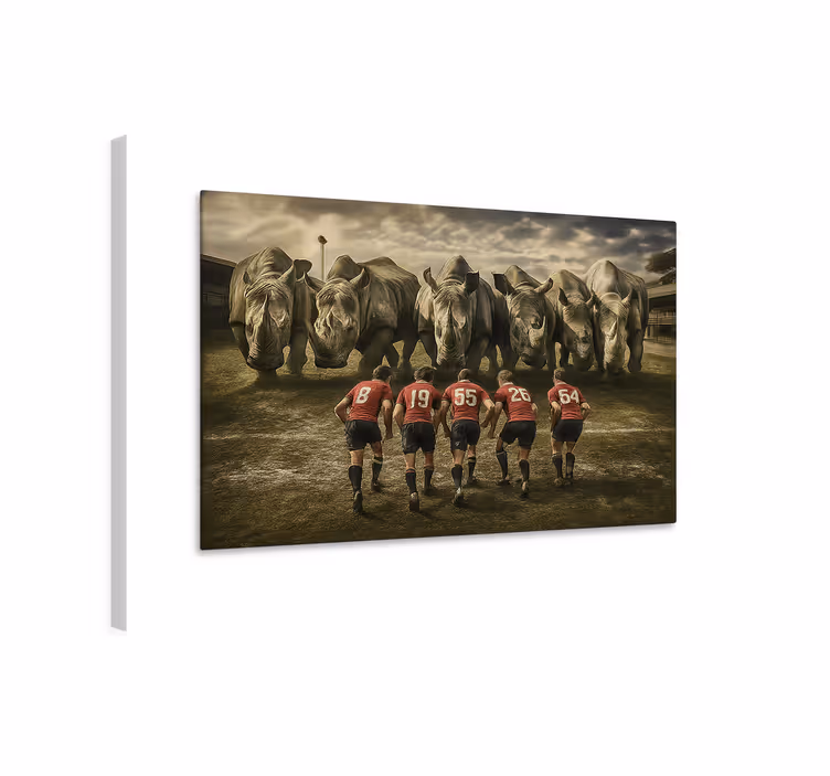 Cuadro deporte jugadores de rugby y rinocerontes - TenVinilo
