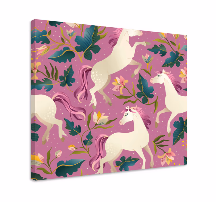 Cuadro caballos diseño de caballo rosa y floral - TenVinilo