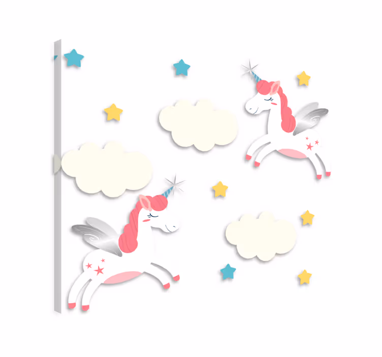 Cuadro de unicornios nubes estrellas rosas adhesivo - TenVinilo