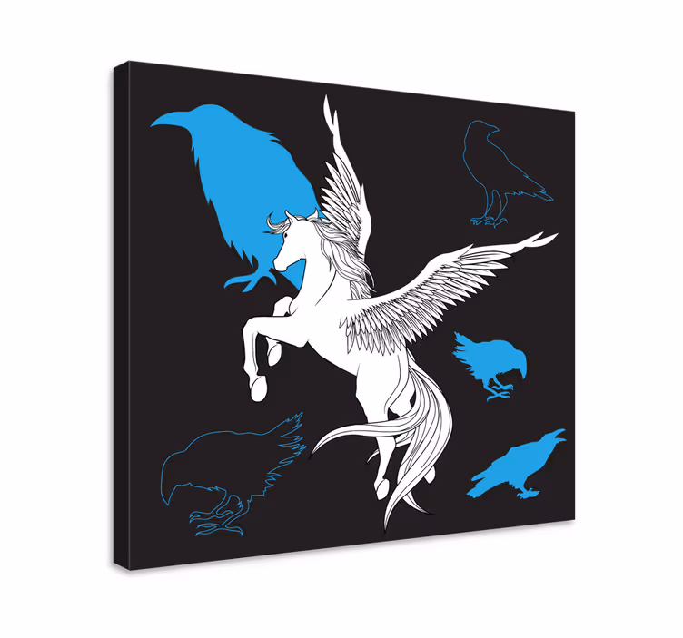 Cuadro de caballos pegaso y cuervos - TenVinilo