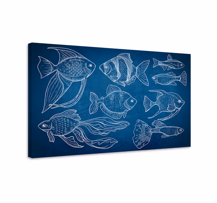 Cuadros para baños patrón pescado azul - TenVinilo