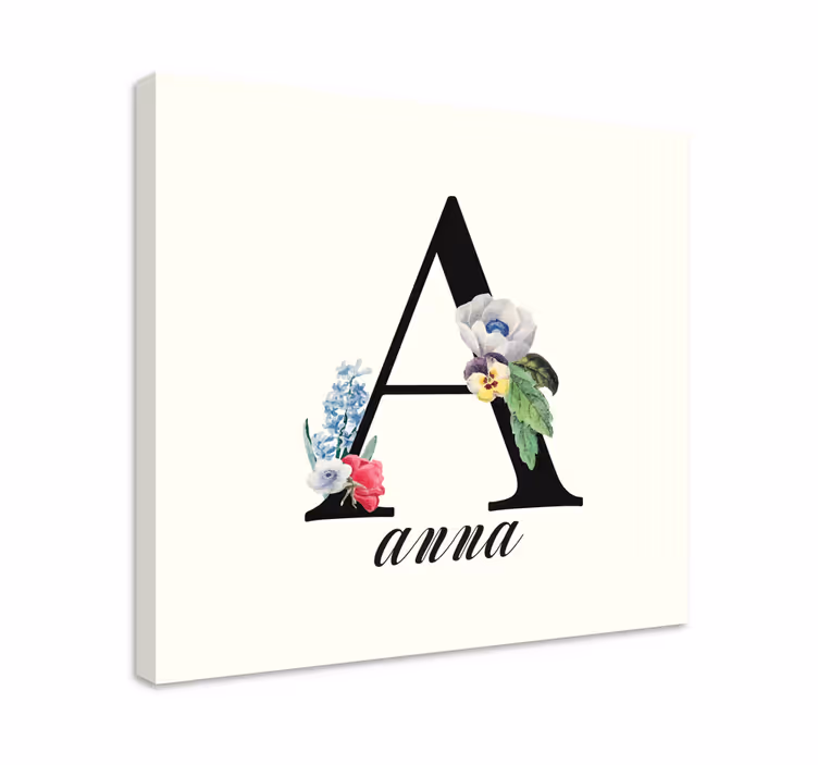 Cuadro con nombre e inicial con flores - TenVinilo