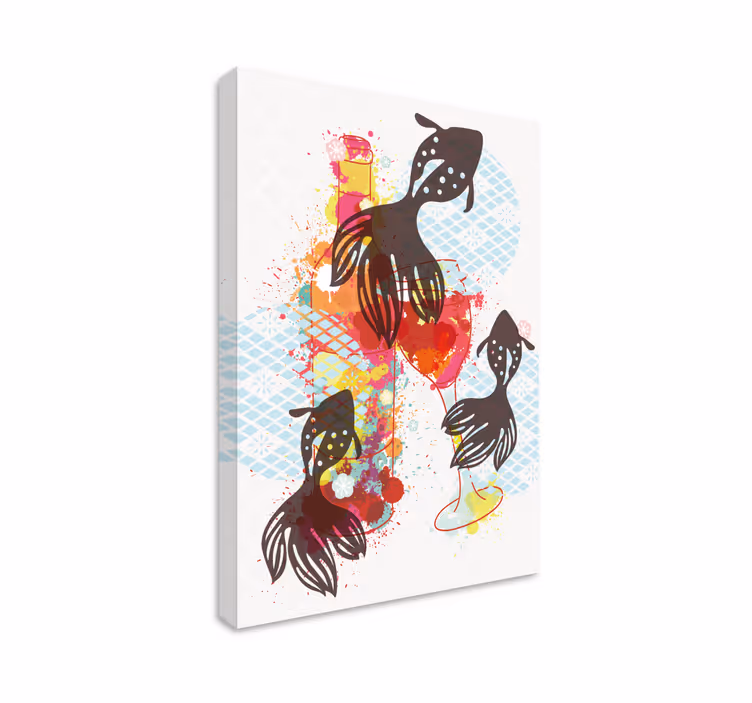 Cuadro estilo rústico siluetas de peces coloridos - TenVinilo