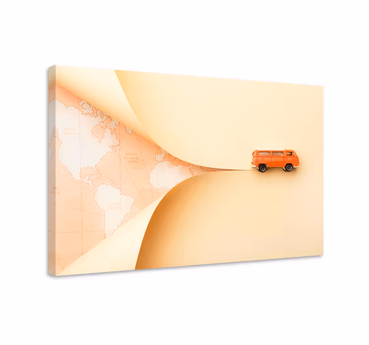 Cuadro ciudades furgoneta naranja viajera - TenVinilo