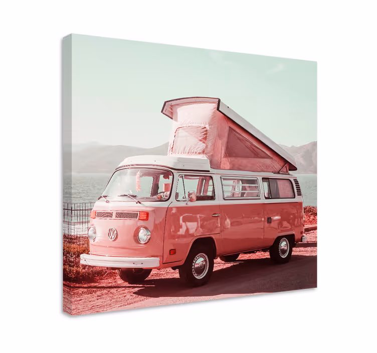 Cuadro vintage Furgoneta vintage rosa - TenVinilo