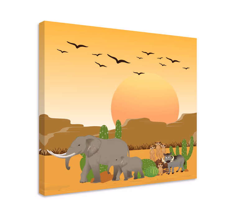 Cuadro de elefantes en escena de safari por el desierto - TenVinilo