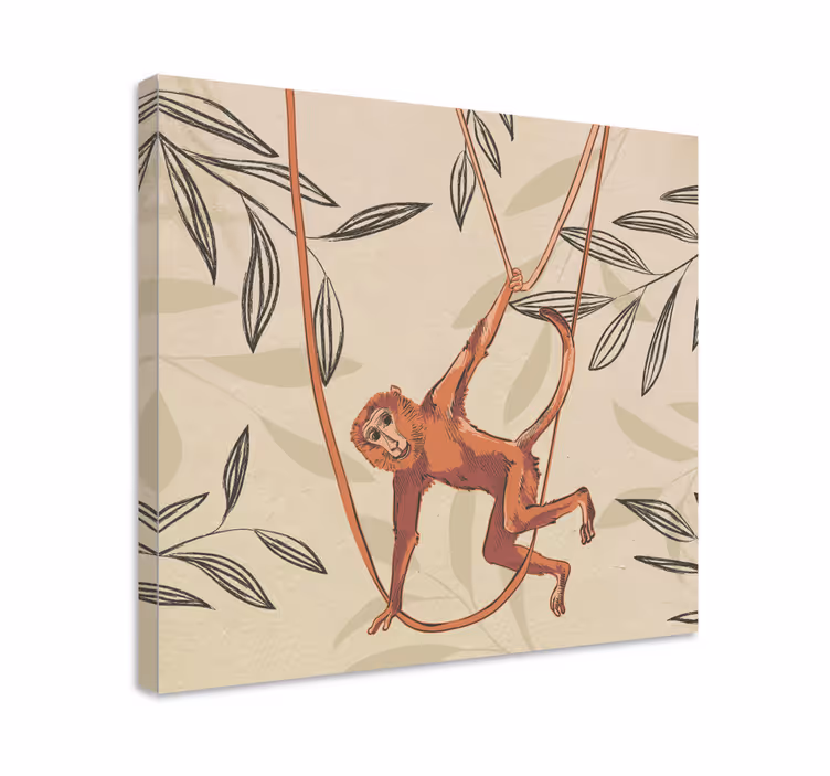 Cuadro infantil Bebé mono columpiándose en una planta - TenVinilo