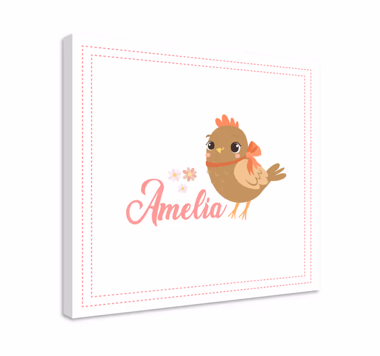 Cuadro aves Pollito con cinta y nombre - TenVinilo