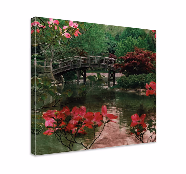 Cuadro de flores puente rodeado de flores - TenVinilo