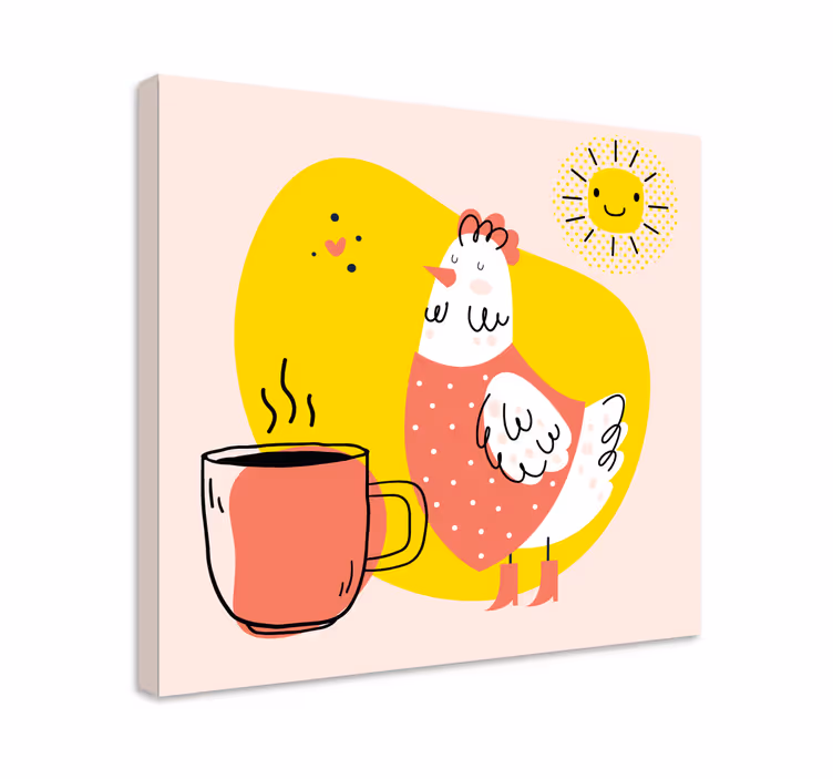 Cuadro aves Pollito vintage con taza - TenVinilo