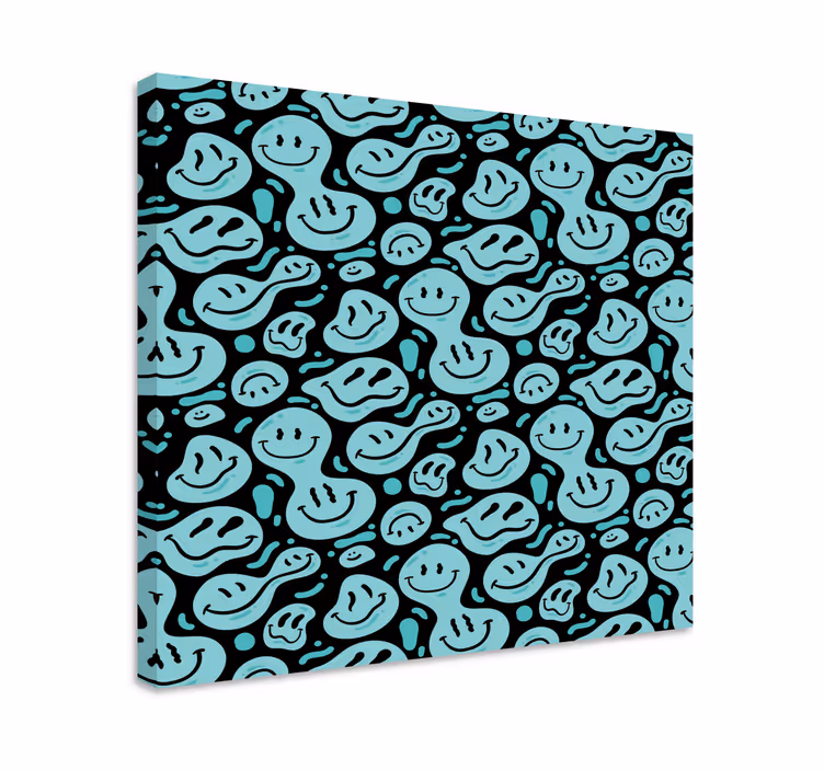 Cuadro casa Emoticonos de sonrisa distorsionada en negro y azul - TenVinilo