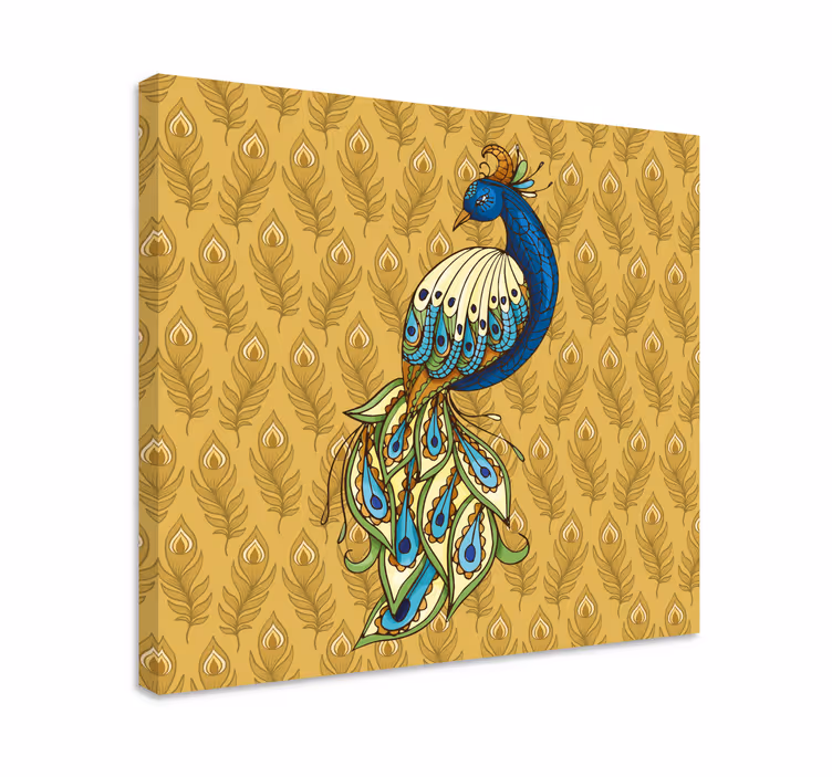 Cuadro aves Pavo floral flores doradas - TenVinilo