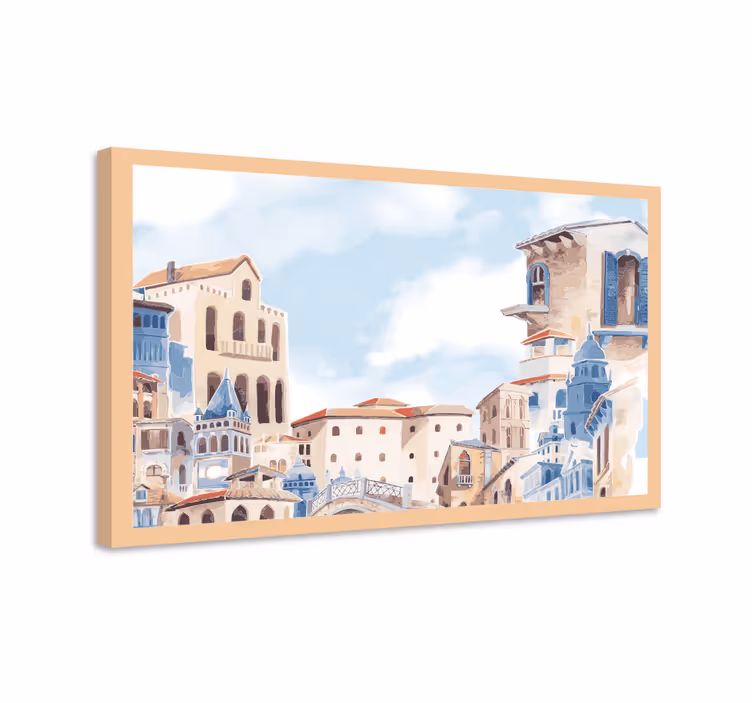 Cuadro infantil Dibujo de la ciudad de acuarela - TenVinilo