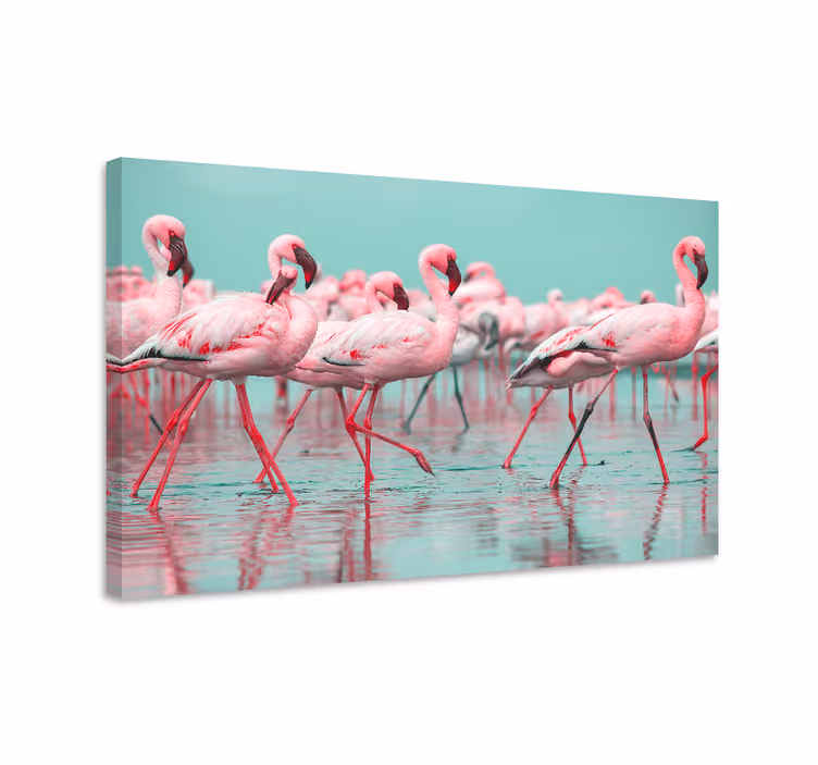 Cuadro para recibidor Bonito diseño de flamencos caminando - TenVinilo
