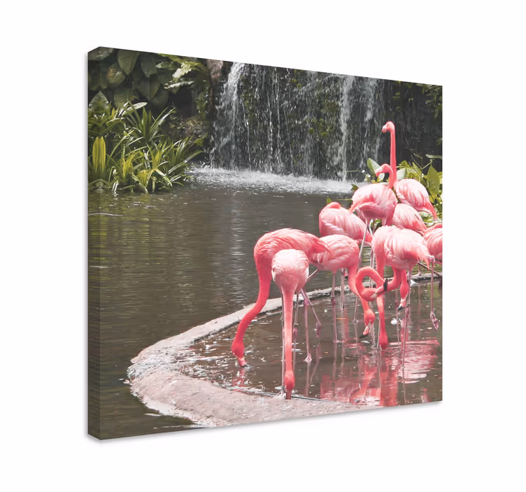 Cuadro para cocina Bonito paisaje flamencos rosados - TenVinilo