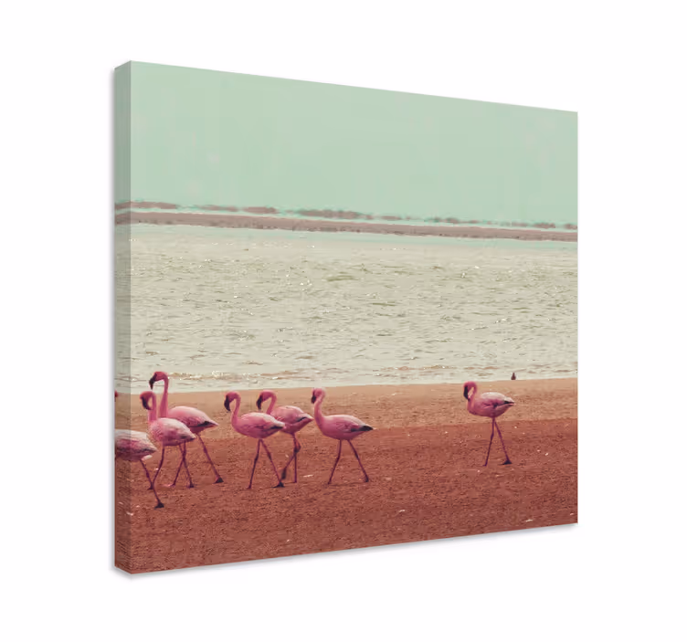 Cuadro habitación matrimonio Flamenco caminando en la playa - TenVinilo