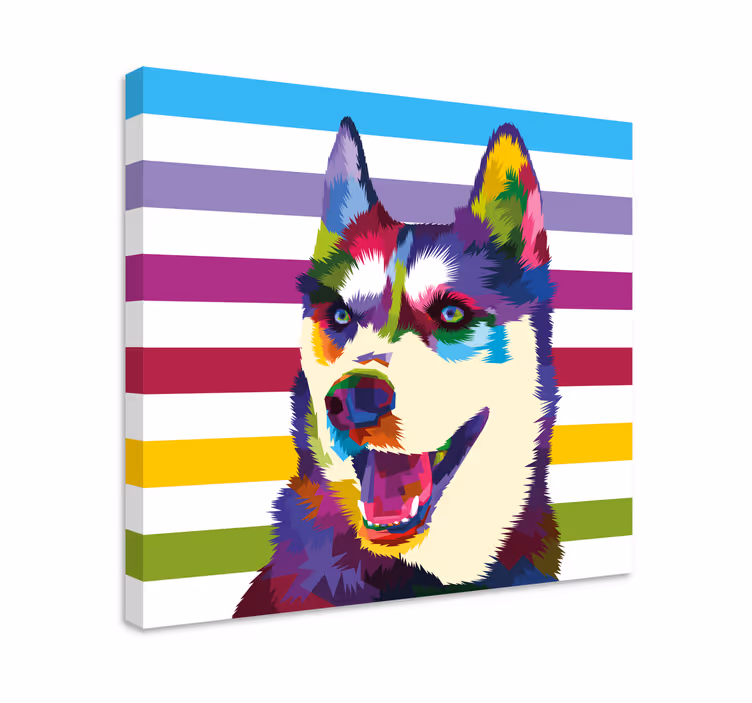 Cuadro de perro retrato colorido de husky - TenVinilo