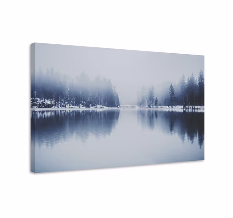 Cuadro paisajes reflejo en el bosque brumoso - TenVinilo