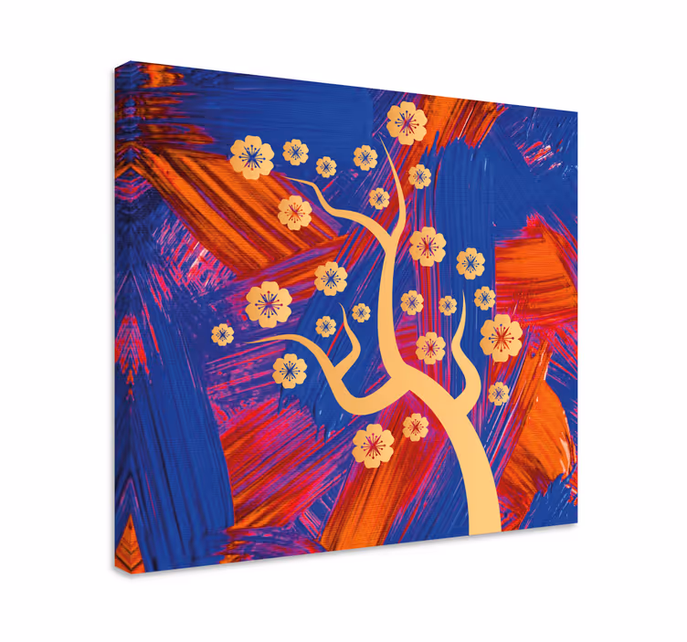 Cuadro 3d Fondo dorado cereza azul y naranja - TenVinilo
