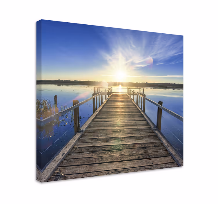 Cuadro 3d Muelle de madera vista del atardecer puente - TenVinilo