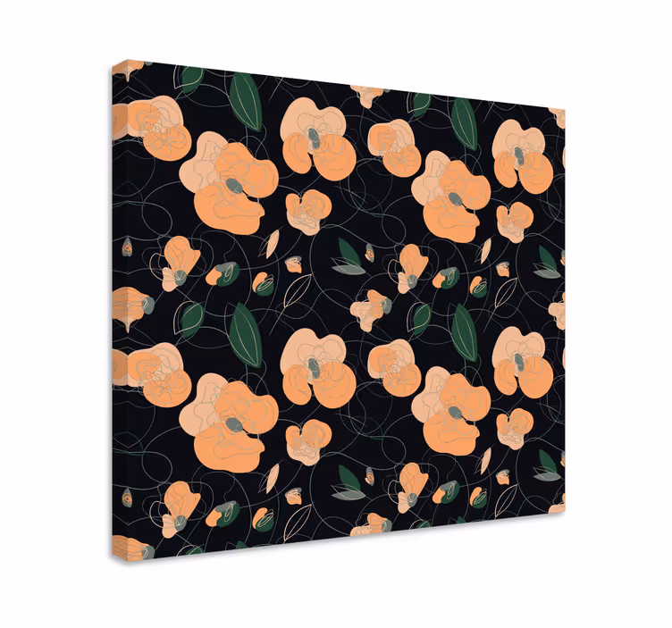 Cuadro de flores Patrón de fauna y flora vívidos oscuros - TenVinilo