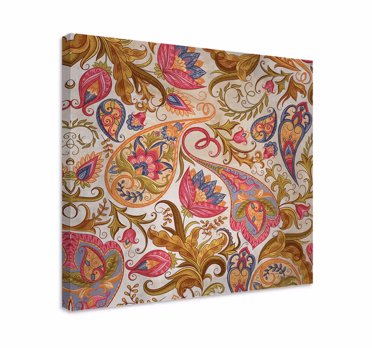 Cuadro de flores Patrón ornamental pintado de rosa y azul - TenVinilo