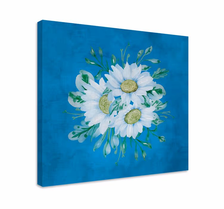 Cuadro de flores Flores blancas sobre fondo azul - TenVinilo