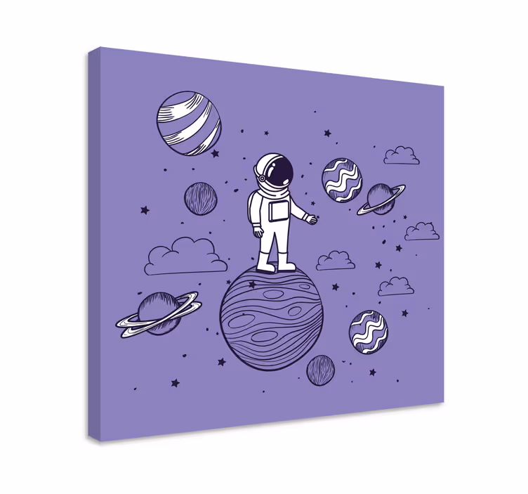 Cuadro para dormitorio Astronauta dibujar con planetas - TenVinilo