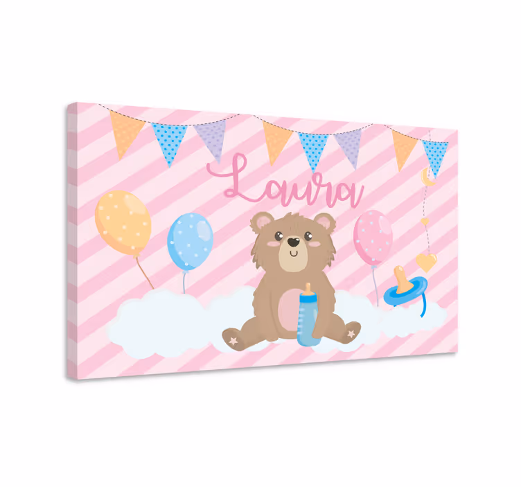 Pintura habitación bebé Lindo oso para niña con nombre - TenVinilo