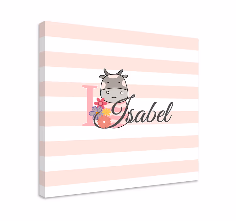 Cuadro personalizable Lindos animales vaca con nombre - TenVinilo